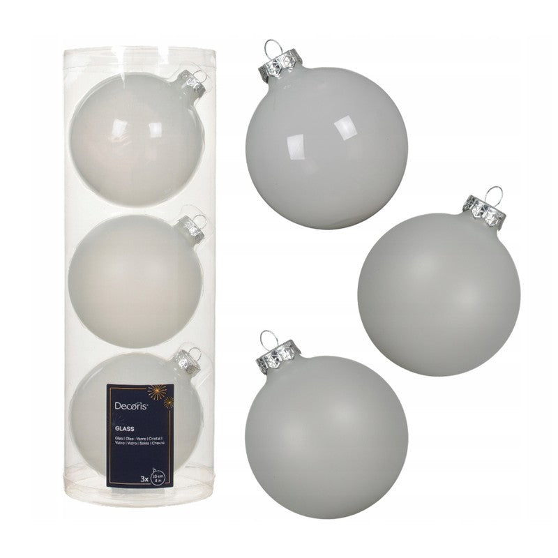 Set 3 palline di Natale in vetro bianco freddo Ø10 cm
