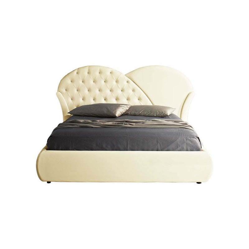 Letto matrimoniale c-contenitore in ecopelle crema  215x220xh.122 cm