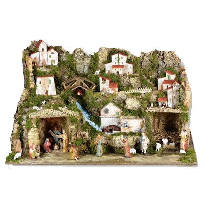 Presepe con luci, mulino con pompa e Natività 13 pezzi 80 × 50 × H50 cm