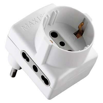 Triple adapter 'Salvaspazio' with Bipasso Schuko and Schuko 2p+t sockets